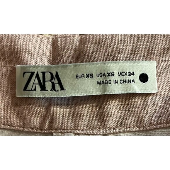 New Zara Pink Linen Blend Floral Embroidered High Rise Wide Leg Boho Pants - Picture 6 of 11